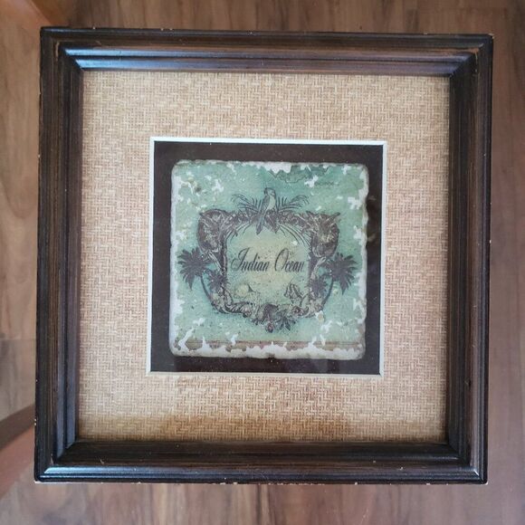 Vintage Sally Ray Cairns Publishing Framed Shadowbox Art Tile - Indian Ocean - Picture 1 of 3